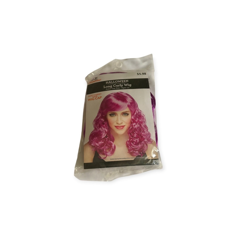 Purple Pink Long Curly Wig Womens 14+ Adult Halloween Costume Cosplay Party - Picture 2 of 4
